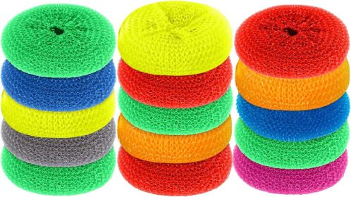 Plastic Dish Scrubbers for Dishes Pot Round Nylon Pad, Mesh Scouring Non Scratch Pads(Rainbow Colors,15 Pieces)